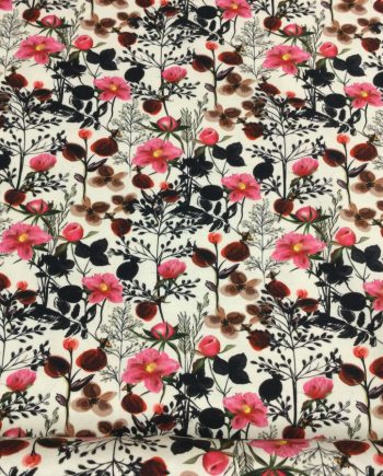 vitt jerseytyg med blommor i röda toner