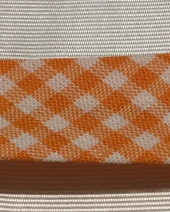Snedslå Skråband 20 mm 100 % bomull rutig orange/vit