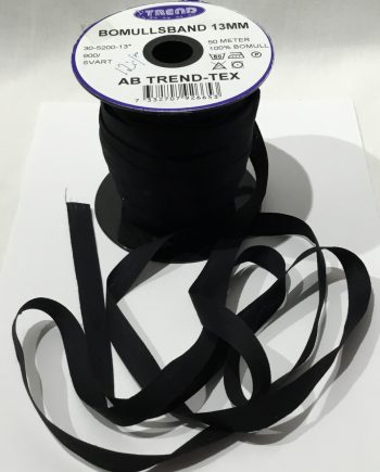 Svart bomullsband 13 mm