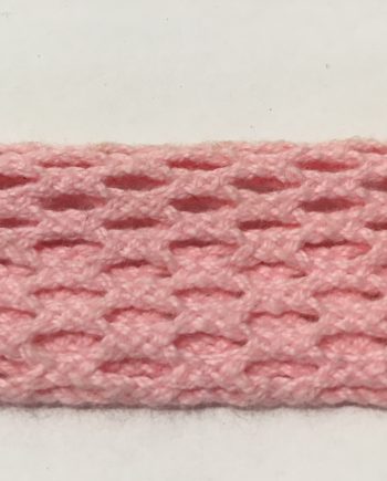 Rundstickat dekorband i rosa "strumpa" 33 mm