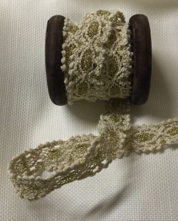 Gräddvitt och Guldfärgat dekorband 23 mm