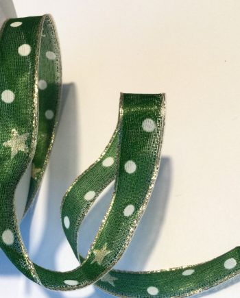 Formbart Julband / Dekorband med ståltråd Grön 15 mm