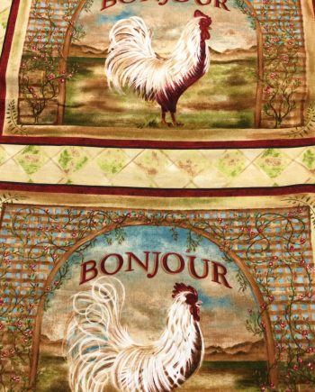 Flerfärgat bomullstyg Design "Bonjour" Tupp/Höna
