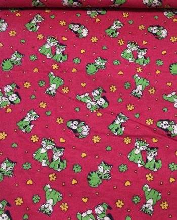 Cerise Flanell Gröna katter