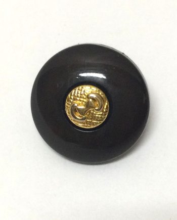 Mörkbrun knapp med guldfärgad infattning ögla 17 mm